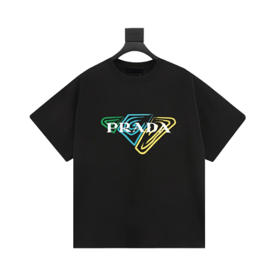 Prada Men's Short Sleeve T-Shirt with Triangle Logo Print