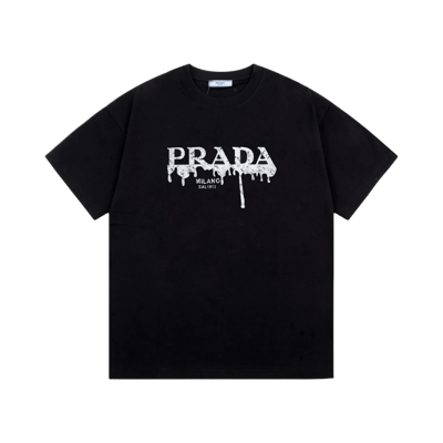 Prada Men's Short Sleeve T-Shirt with Triangle Logo Print