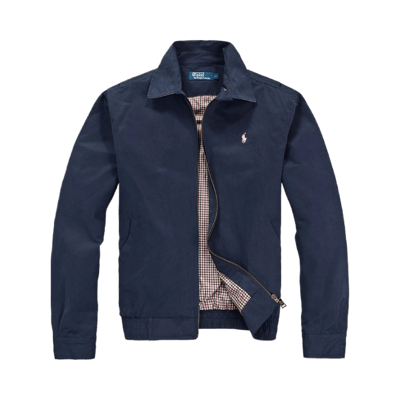 Ralph Lauren Men's Solid Color Zip-Up Harrington Jacket with Check Lining