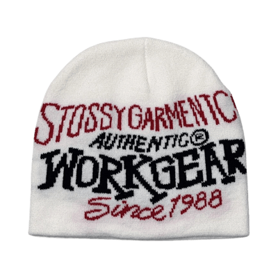 Stussy Authentic Workgear Since 1988 Jacquard Knitted Beanie Hat Unisex Winter Warm Street Fashion Cold Cap