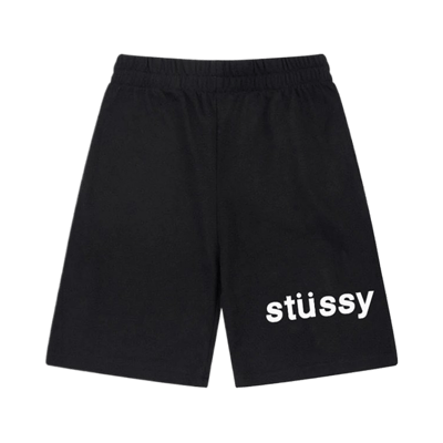 Stussy Logo Print Casual Sweat Shorts Men Women Streetwear Grey Black