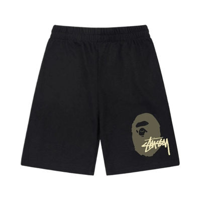Stussy Logo Print Casual Sweat Shorts Men Women Streetwear Grey Black