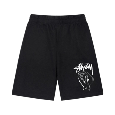 Stussy Logo Print Casual Sweat Shorts Men Women Streetwear Grey Black