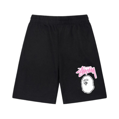 Stussy Logo Print Casual Sweat Shorts Men Women Streetwear Grey Black