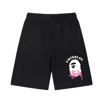 Stussy Logo Print Casual Sweat Shorts Men Women Streetwear Grey Black