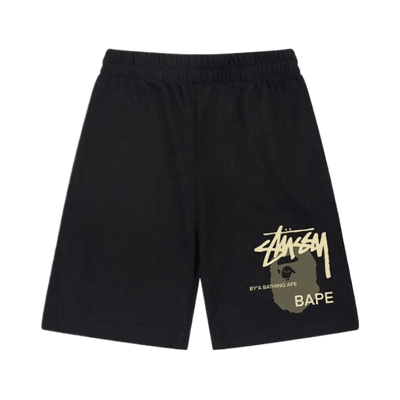 Stussy Logo Print Casual Sweat Shorts Men Women Streetwear Grey Black