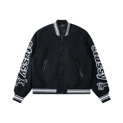 Stussy Vibe Baseball Jacket Embroidered Sleeve Patch Couple's Bomber Jacket