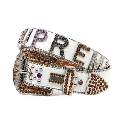 Supreme Rhinestone Floral Print Pin Buckle Belt