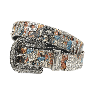 Supreme Rhinestone Floral Print Pin Buckle Belt