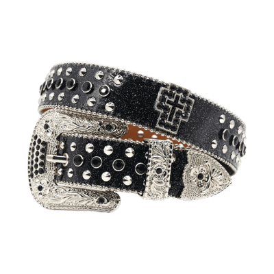 Supreme Rhinestone Floral Print Pin Buckle Belt