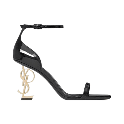 YSL Black Patent Leather High Heels with Gold Logo