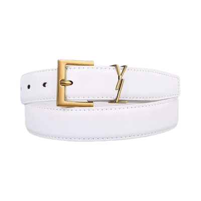 YSL Saint Laurent Women's Leather Belt with Gold Pin Buckle and Logo Detail